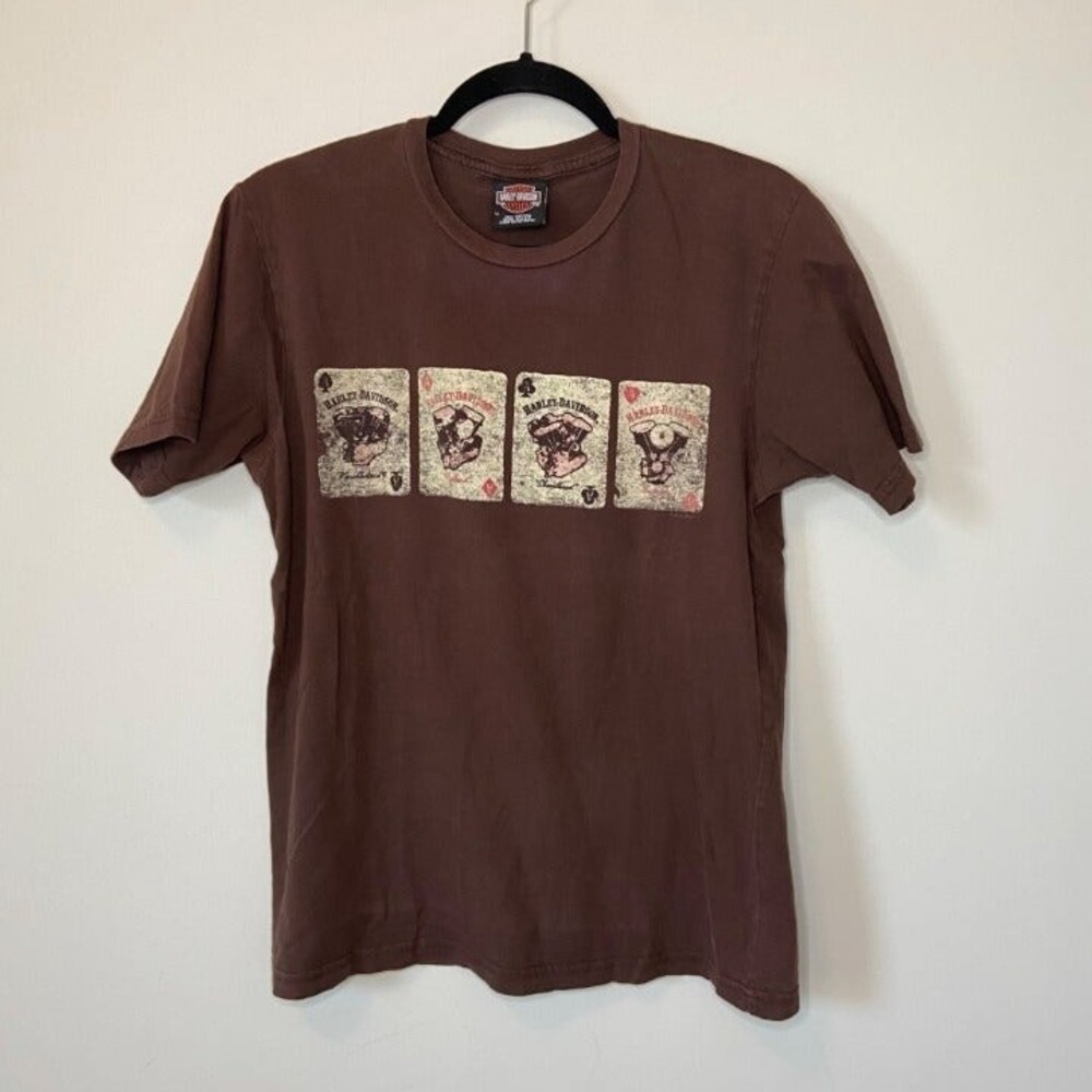 Harley Davidson Poker Brown Graphic Tee Shirt Size Medium Gainesville Florida